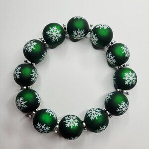 NWT Exclusive Flocked Christmas Stretch Bracelet Christmas Tree Green